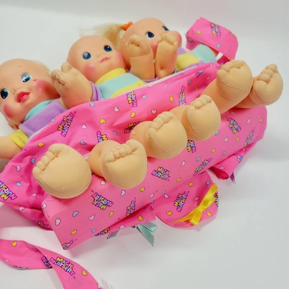 Vintage 1992 Magic Nursery Fuss n Giggle Baby Doll Triplets WORKS